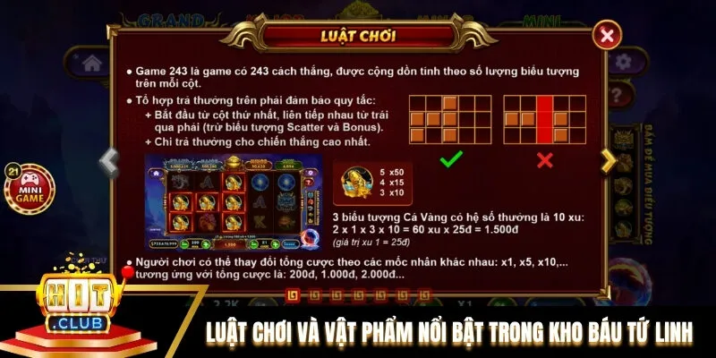 Luật chơi và vật phẩm nổi bật trong Kho Báu Tứ Linh Hitclub